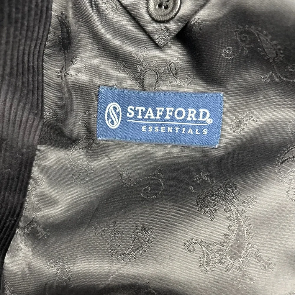 Stafford Essentials Corduroy Blazer Mens 40R Black Classic 2 Button Sport Coat
